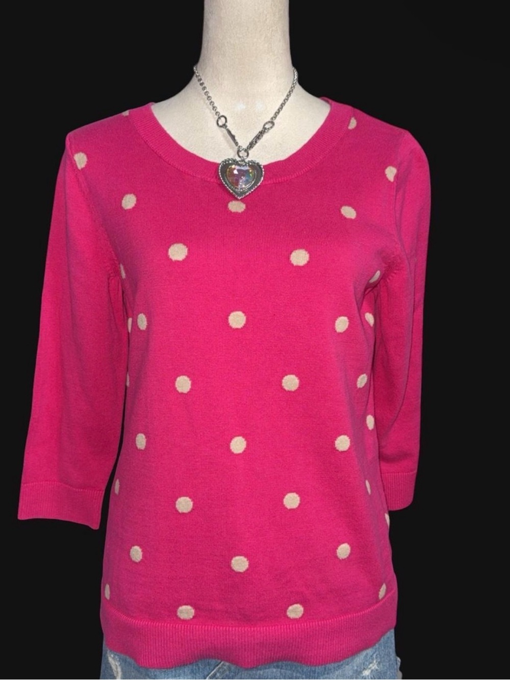 croft & barrow Hot Pink Polka Dot Long Sleeve Tee
